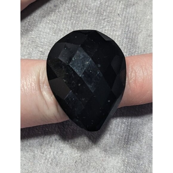Glam Goth Faceted Teardrop Heavy Black Ring Size 8 1/2 - Picture 1 of 9